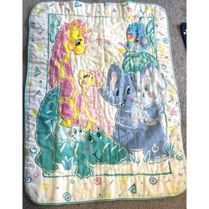 Vintage Gerber Baby Crib Blanket Comforter Pastel Zoo Animals Quilted